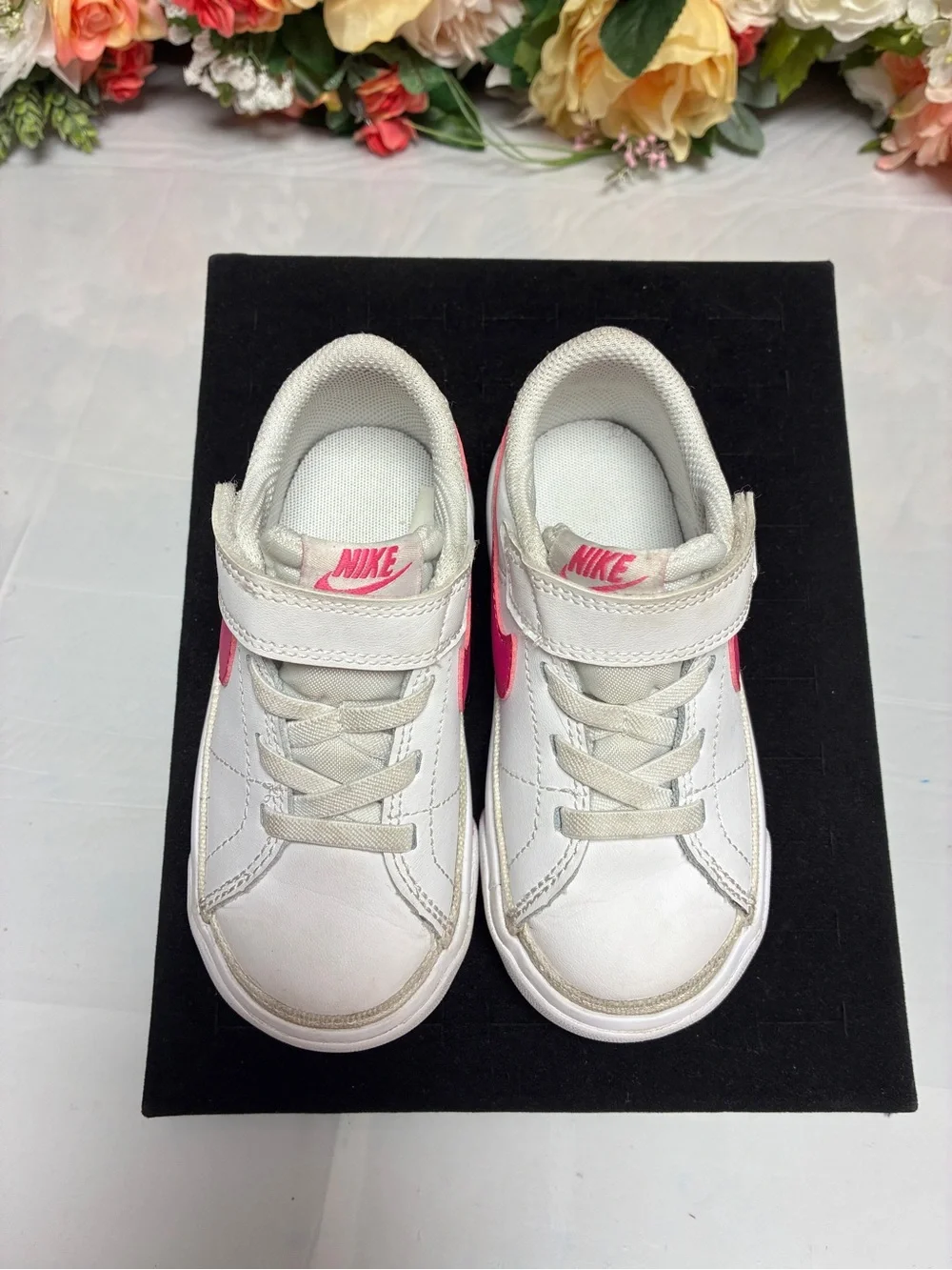 Nike Court Legacy Leather Toddler Sneakers White Laser Fuchsia Girls Size 8C TD